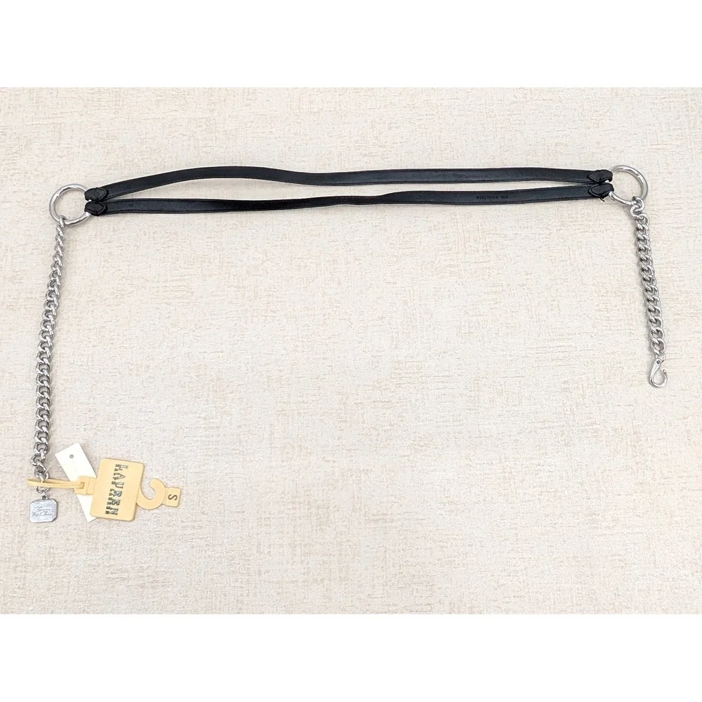 Lauren Ralph Lauren Black Leather Silver Chain Link Belt Small Charm Hook Clasp